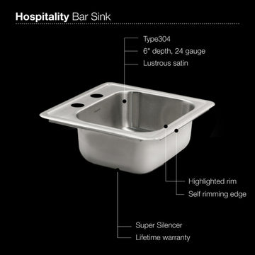 Houzer 1515-6BS Hospitality 15" Drop In Single Basin Stainless - Stainless