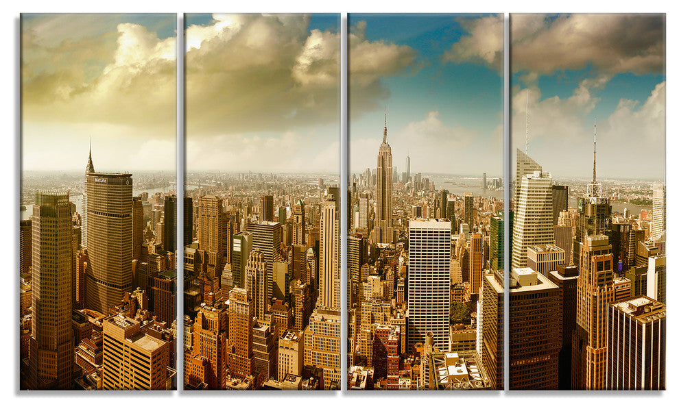 Midtown and Downtown Manhattan, Modern Cityscape Canvas Print, 48"x28", 4 Panels