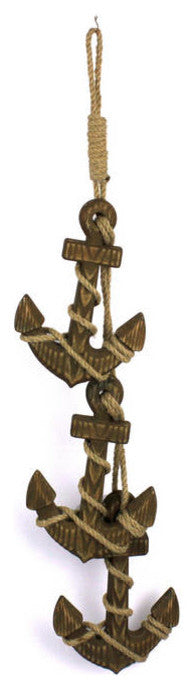 Wooden Rustic Decorative Triple Anchor Set 7'', Beach Decor, Nautical Theme