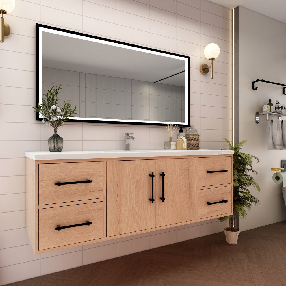 Victoria 60" Solid Wood Bath Vanity, Single Sink, Red Oak