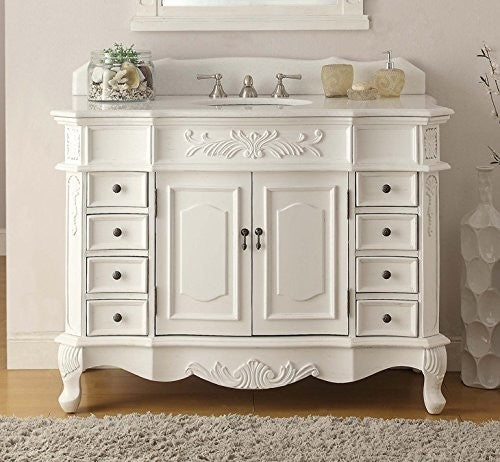42" Antique-Style White Morton Bathroom Sink Vanity and Mirror Set