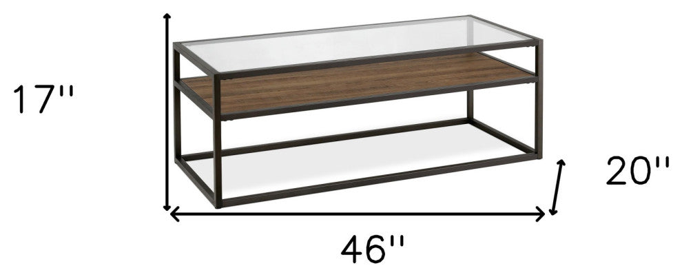46" Black and Clear Glass And Steel Coffee Table With Shelf
