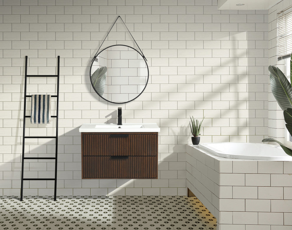 Ari Kitchen and Bath San Diego Bath Vanity, Walnut, 30", Single Sink, Floating
