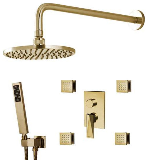 Bravat Brushed Gold Shower Set, Valve Mixer 3-Way Concealed Wall Mount