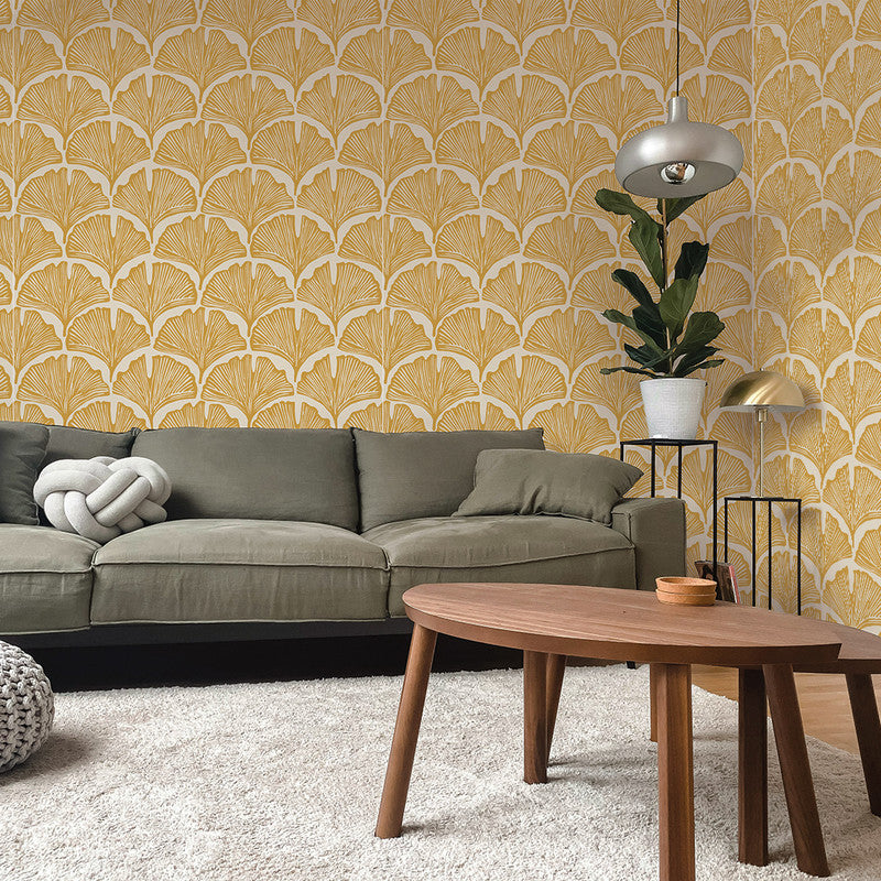 Feather Palm Peel and Stick Wallpaper By Novogratz Golden Mustard Palm Sample
