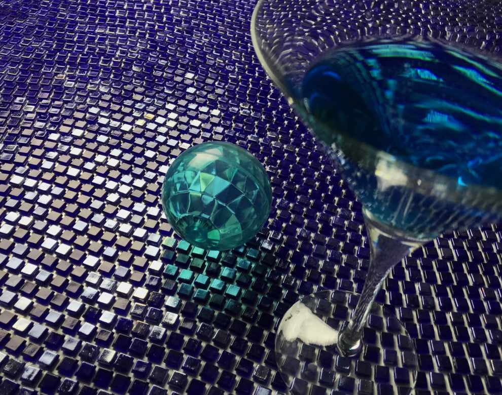 Galaxy 12"x12" Wavy Square Glass Mosaic Tile,Iridescent Blue, Single Sheet
