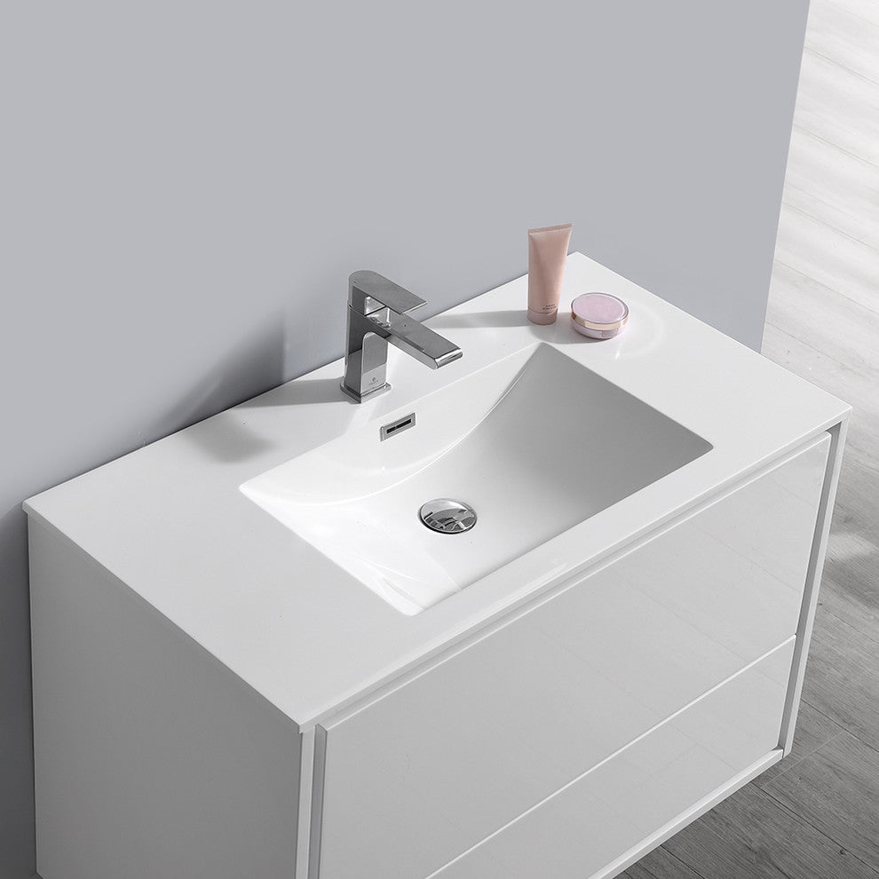 Fresca Catania 36" Gloss White Wall Hung Cabinet With Integrated Sink