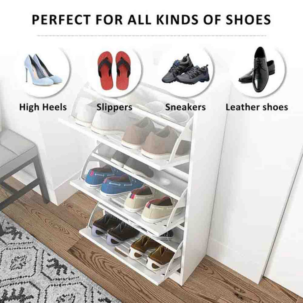 TATEUS Narrow Shoe Storage Cabinet Organizer with 3 Flip Drawers,White
