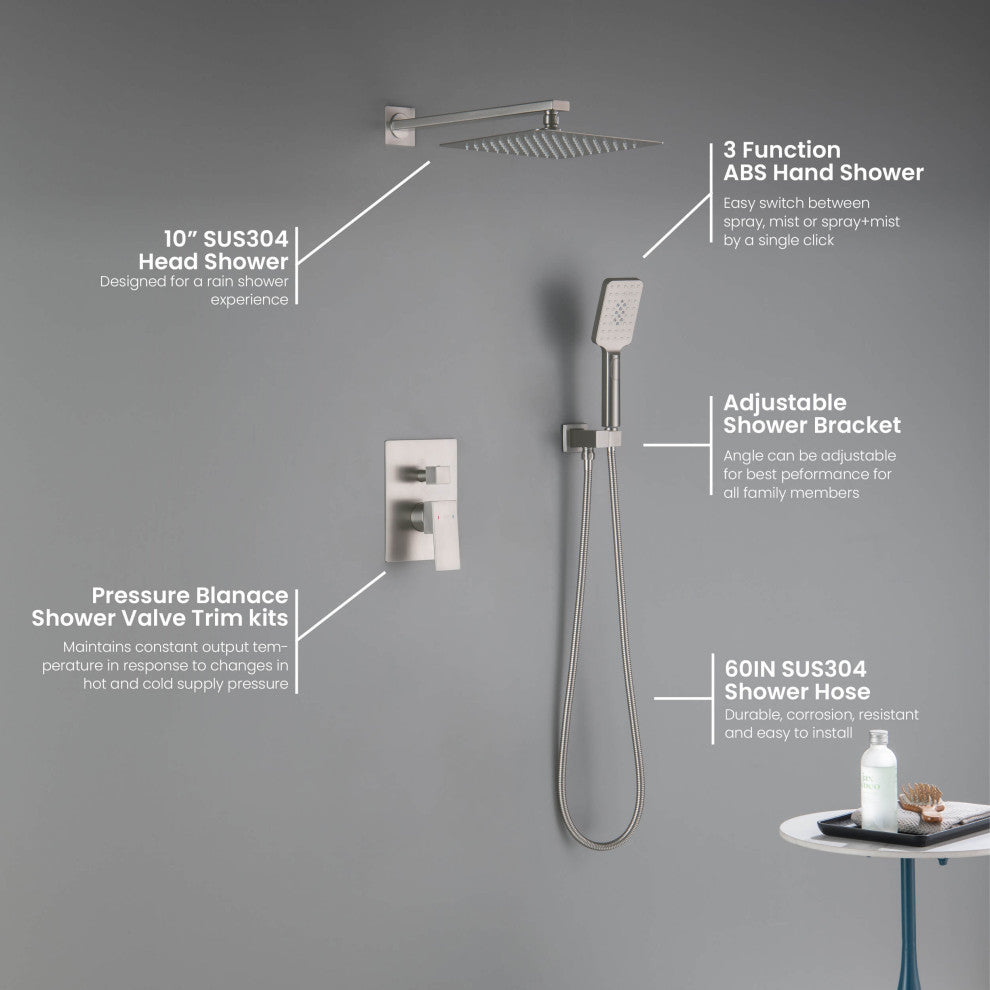 Cube Pressure 2-Function Shower System, Rough-In Valve, Brushed Nickel
