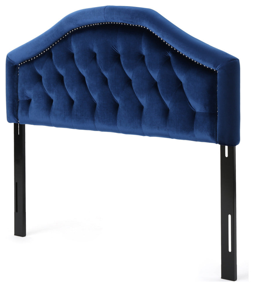 GDF Studio Lazarus New Velvet Studded Seam Tufted Queen/Full Headboard, Navy Blue