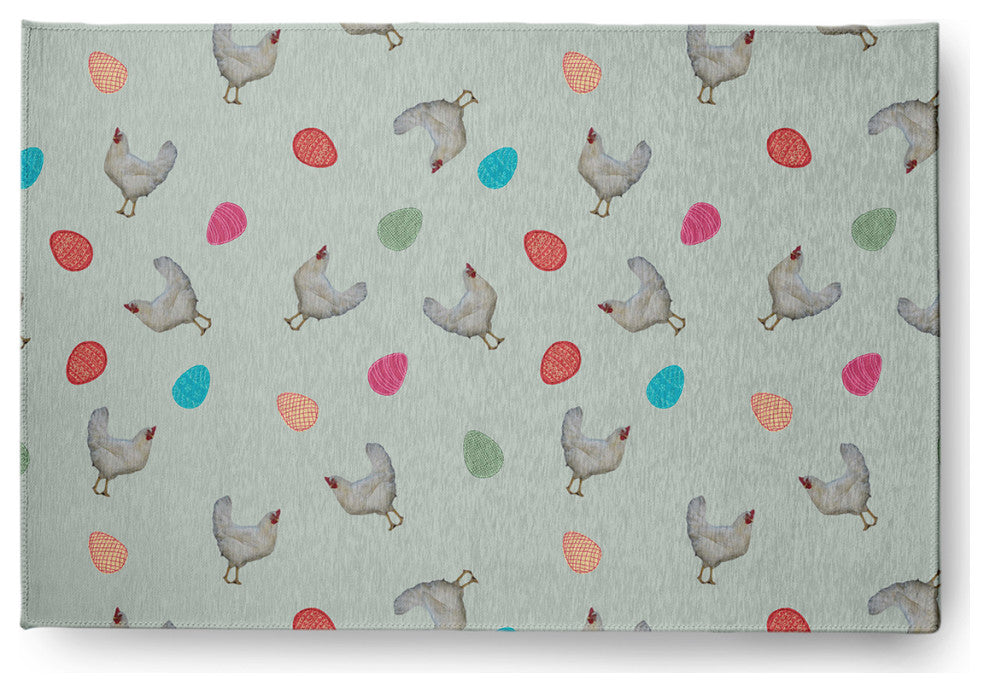 Chickens and Eggs Easter Chenille Rug, Breezeway Green, 2'x3'