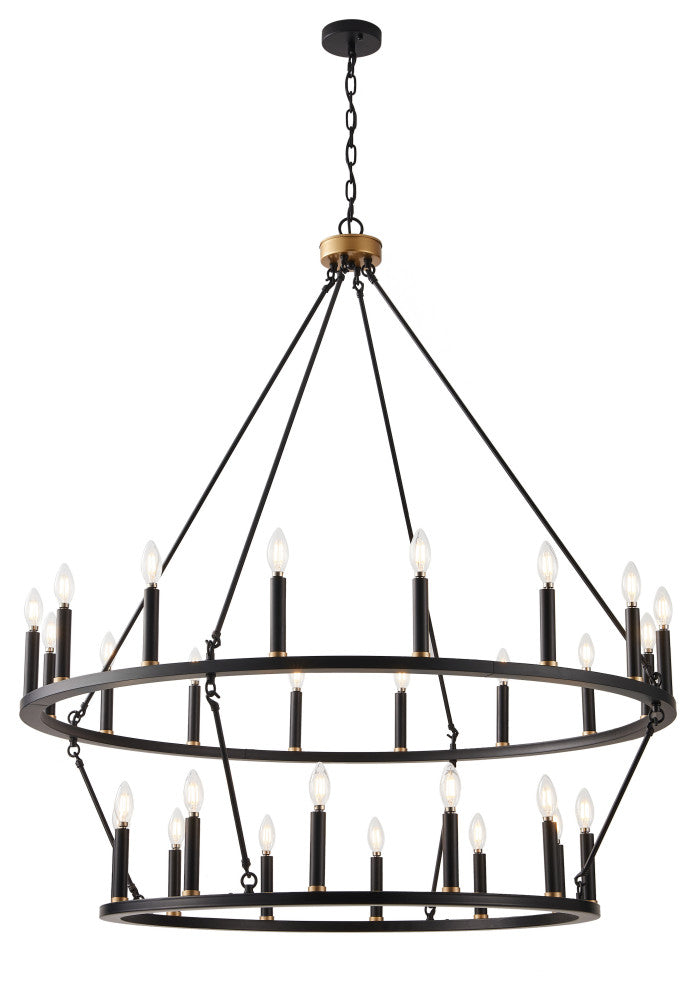 28-Light Wagon Wheel Pendant Candle Style Ceiling Light, Black