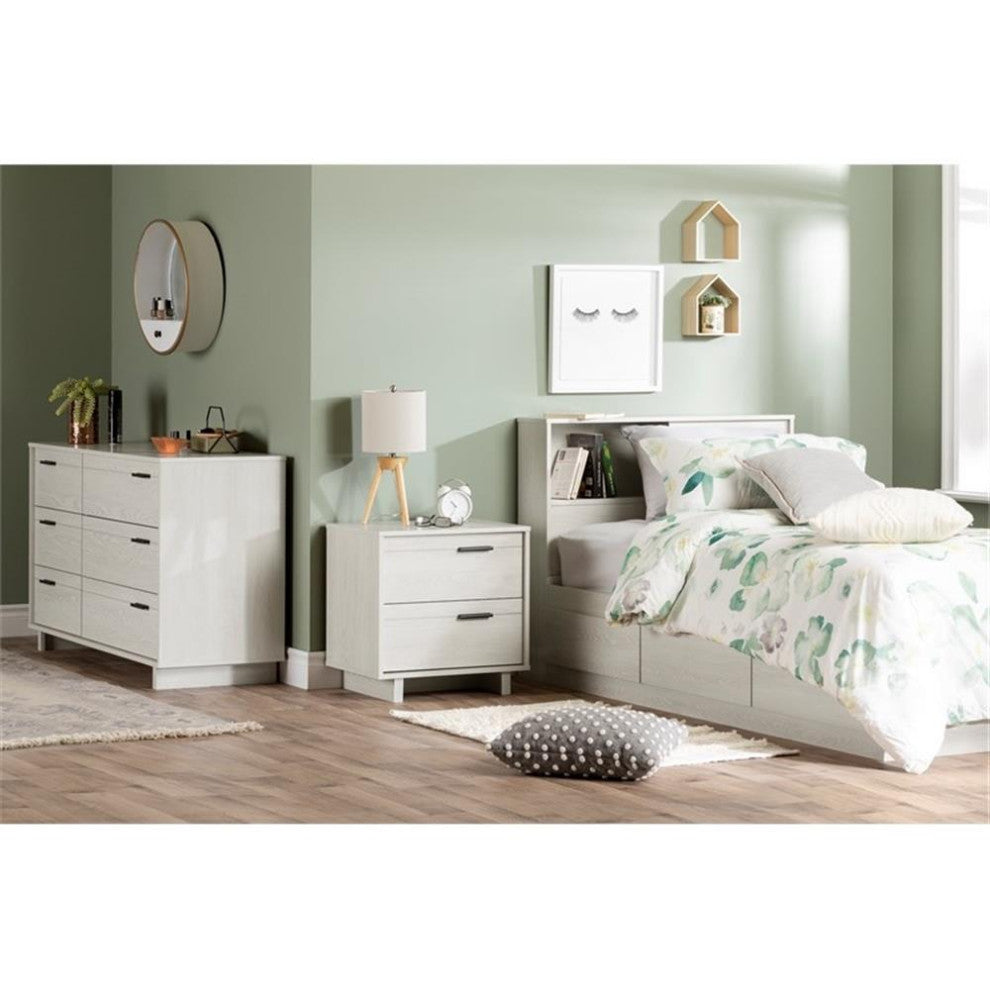 Storage Bed and Bookcase Headboard Set White Fynn South Shore
