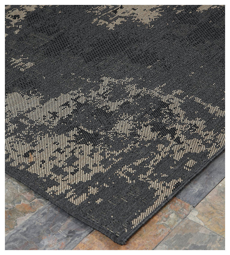 Vintage Faded Design Indoor/Outdoor Area Rug, Charcoal, 4'5"x7'