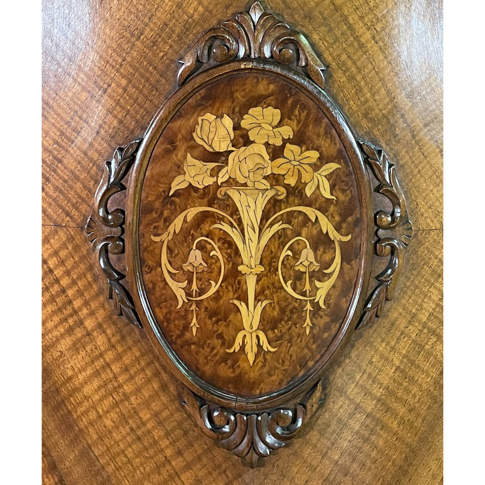 Antique Walnut Inlaid China Cabinet