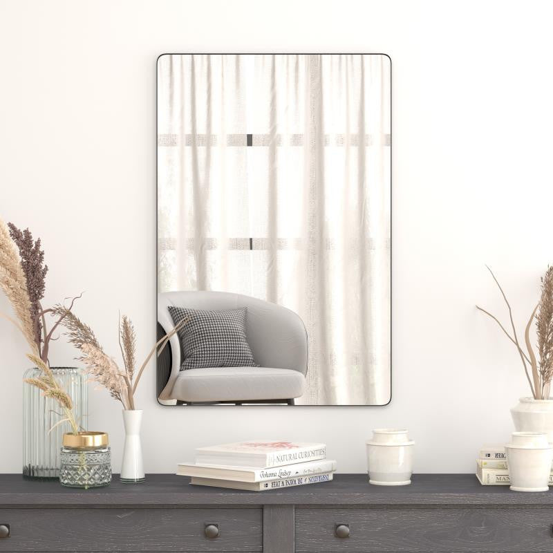 Susan Wall Mirror Hangs Horizontally or Vertically, Black, 24" X 36"