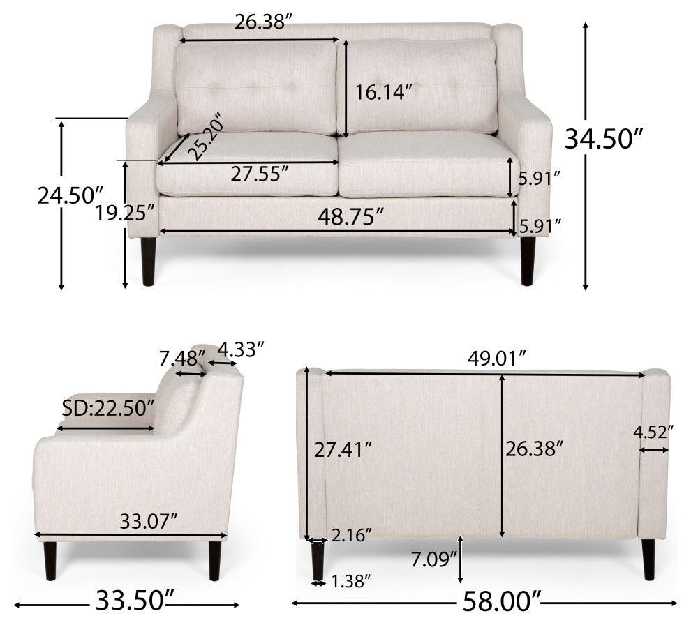 Zahara Fabric Loveseat, Beige and Dark Brown