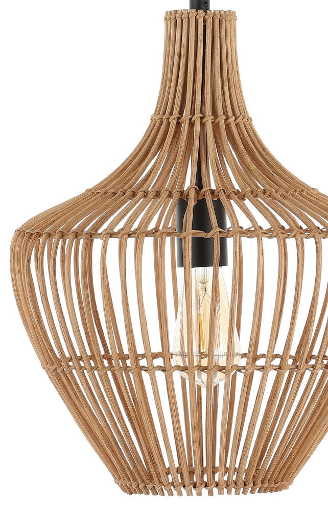 Nova 20.25" 1-Light Rattan 180" Plug-In or Hardwired LED Pendant, Brown, Lucas