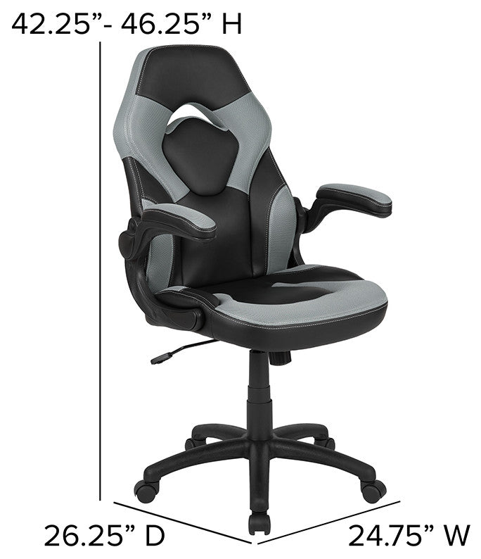 Gaming Desk & Gray Racing Chair Set w/Cup Holder, Headphone Hook & 2 Wire Holes