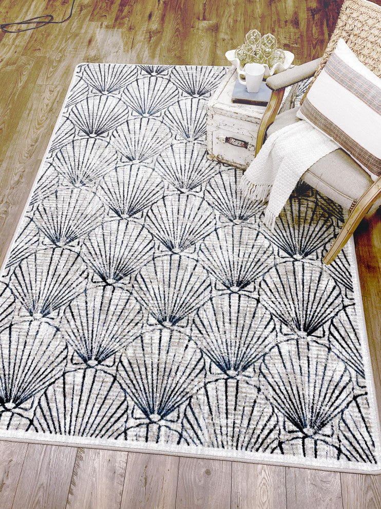 Deco Shells, Blue, 5'x8'