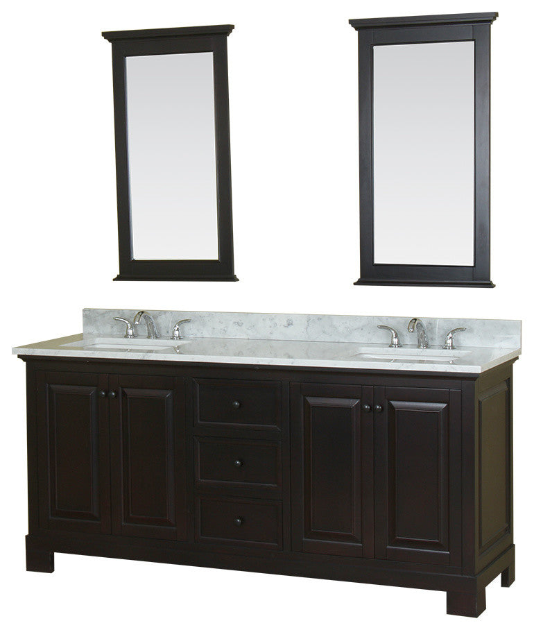 Richmond 72" Double Vanity in Espresso, Carrera Marble Top and Mirror