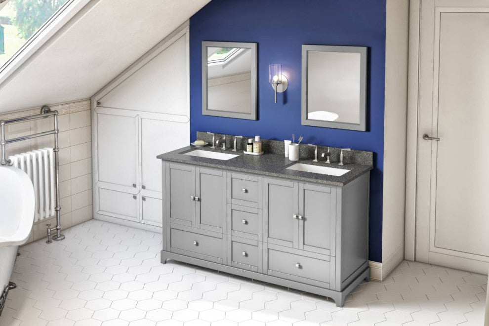 Addington Modern 60" Grey Double Sink Vanity, Boulder Cultured Marble Vanity Top