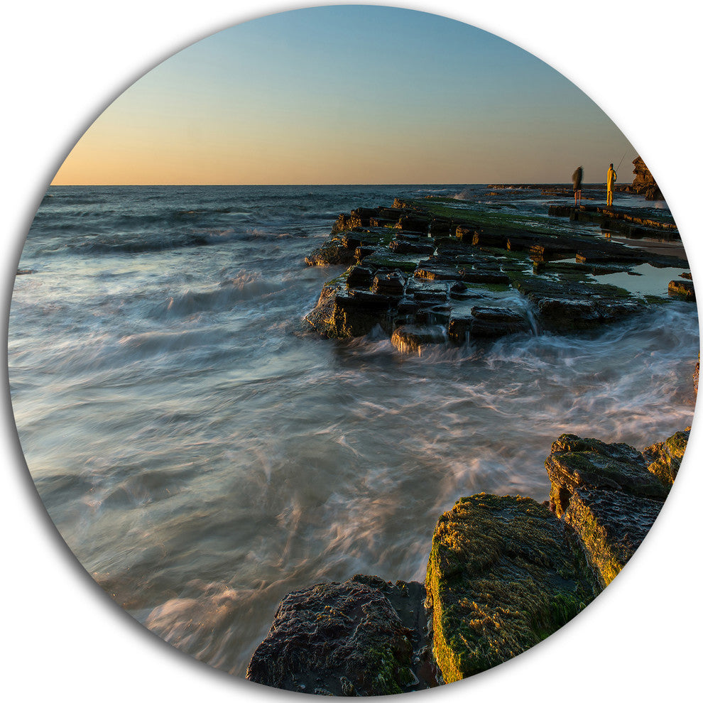 Sydney Beach With Mossy Rocks, Seashore Round Wall Art, 11"