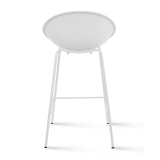 Set of 2 Modern Counter Stools with Perforated Low Back and Metal Frame, 25.5", White