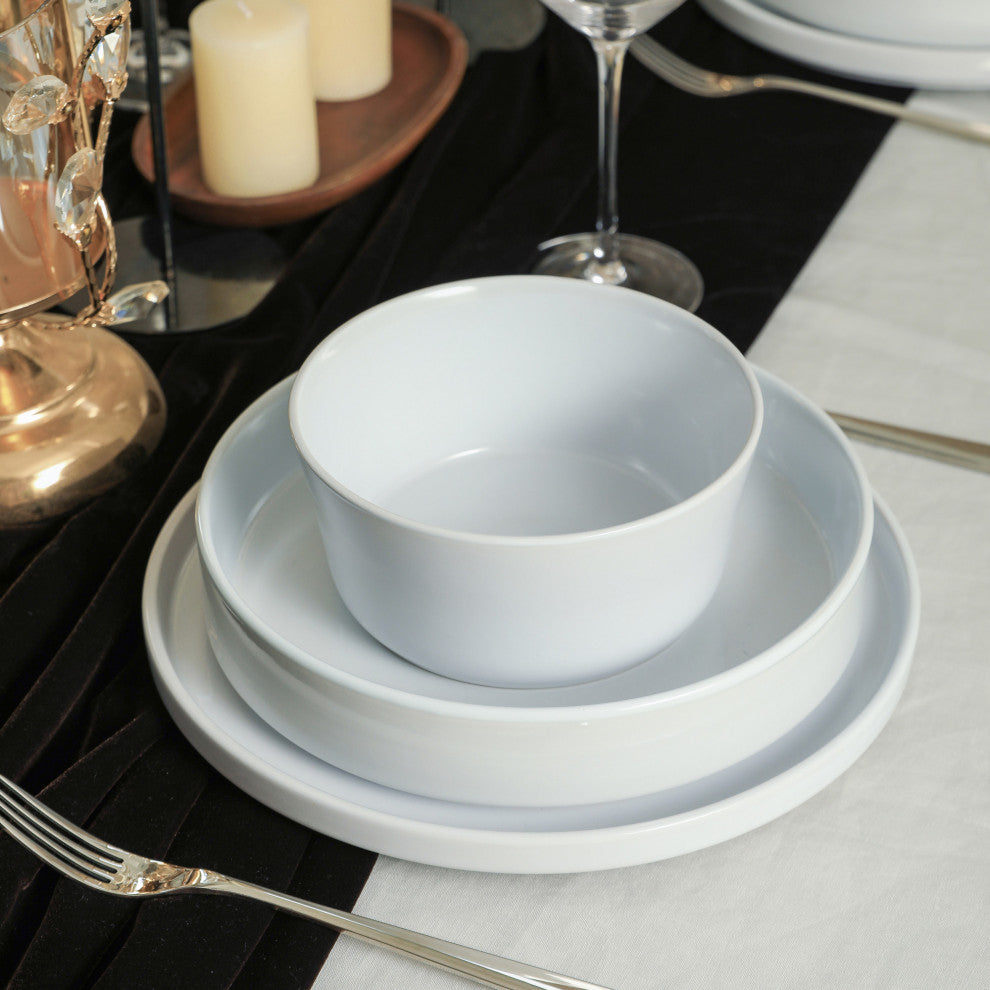 Stone Lain Celina Stoneware Dinnerware Set, Cereal and Dinner Bowls, White, 24-Piece