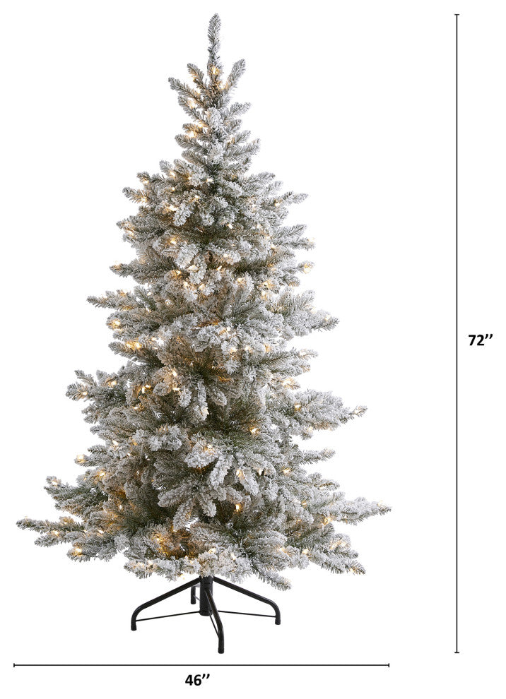 6' Flocked West Virginia Spruce Faux Xmas Tree W/Lights & 850 Bendable Branches