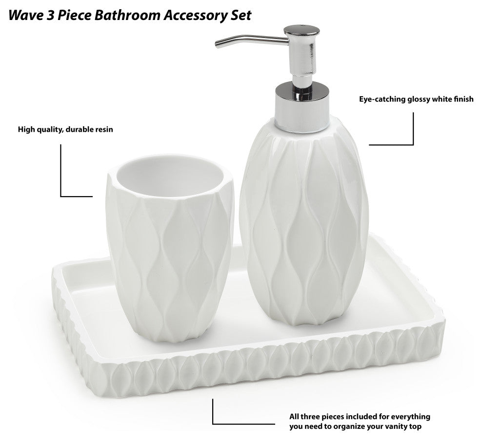 Wave, White, 3-Piece Bathroom Accessory Set