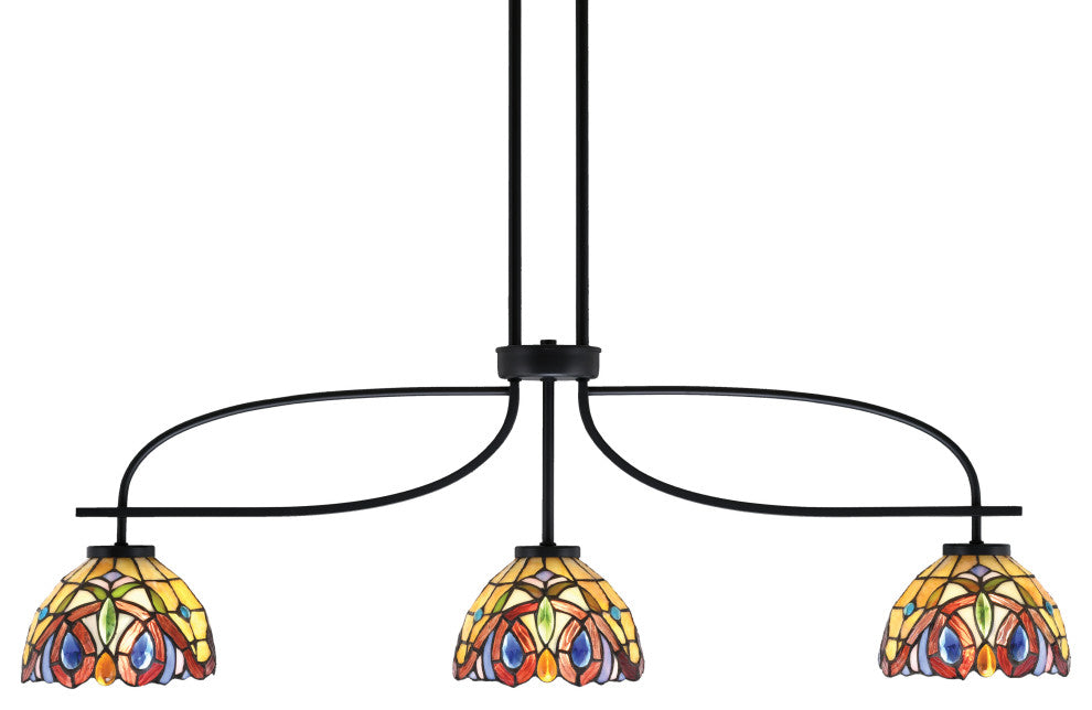 Cavella 3 Light Island Light, Matte Black Finish, 7" Lynx Art Glass