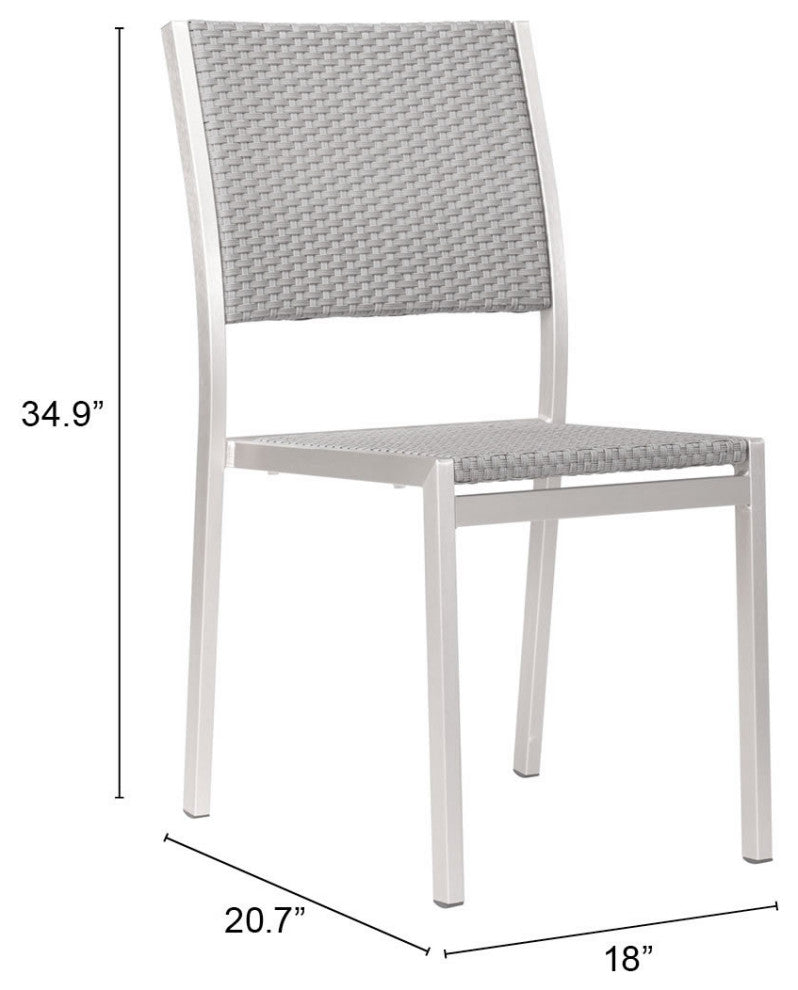 Dining Chair Armchair, Set of 2, Aluminum, Metal, Gray, Silver, Outdoor Patio