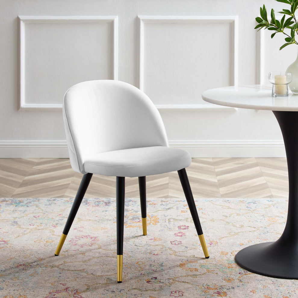 Side Dining Chair, Set of 2, Velvet, White, Cafe Bistro Restaurant Hospitality
