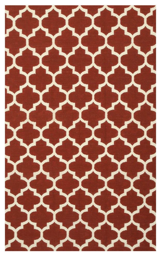 Handmade Wool Red Contemporary Trellis Flatweave Reversible Moroccan Rug, 5'x8'