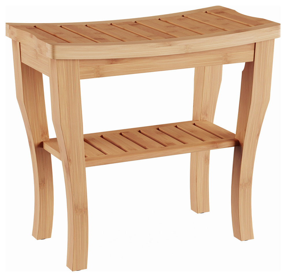 Lavish Home Natural Bamboo Shower Bench With Storage Shelf