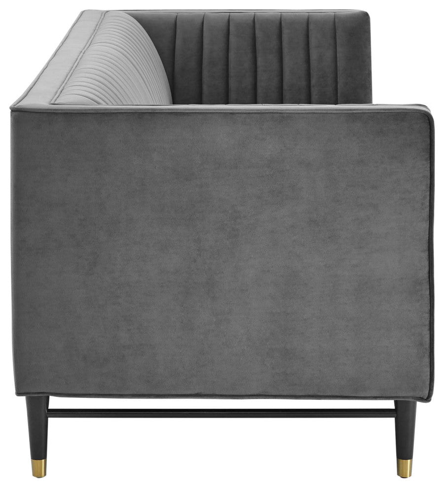 Devote Channel Tufted Performance Velvet Sofa, Gray