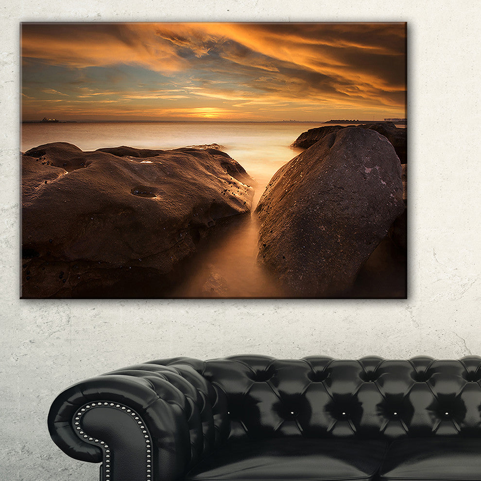 "Large Rocks At La Perouse Bridge" Seashore Canvas Print, 40"x20"
