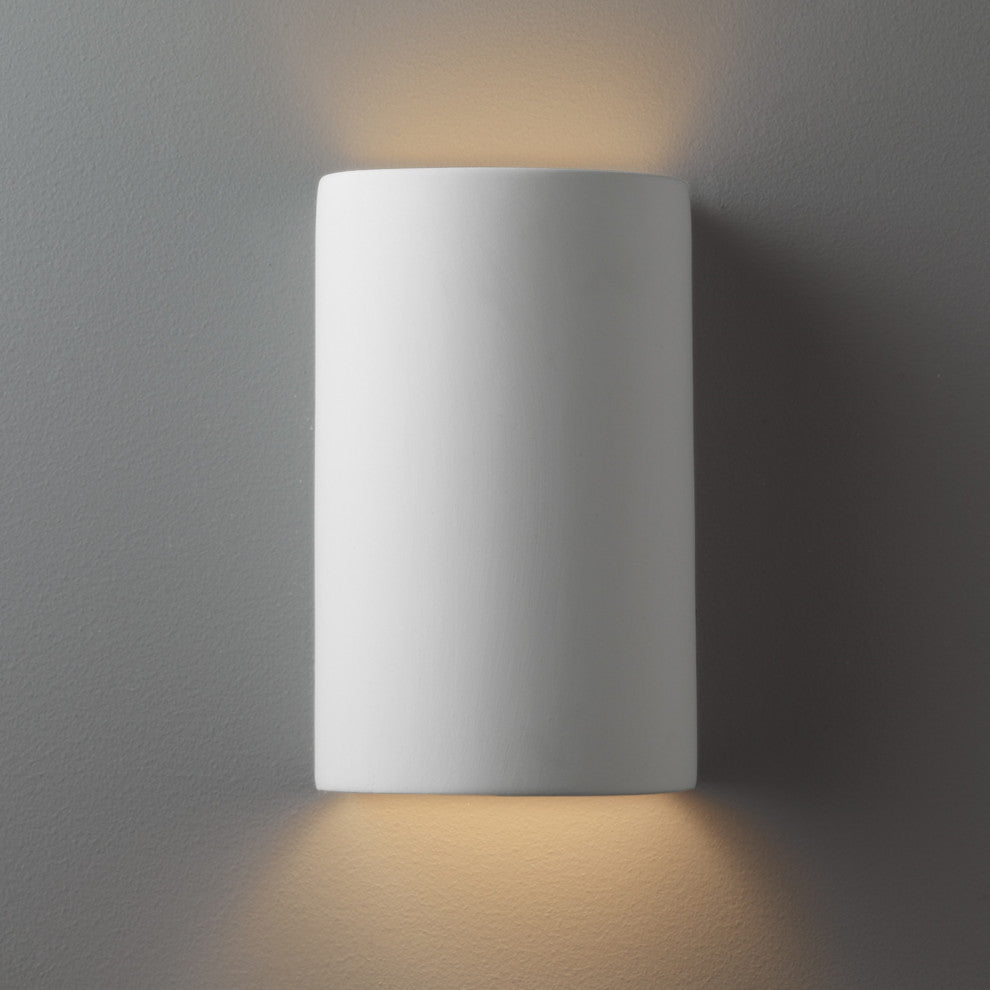 Ambiance LED Outdoor Small Ceramic Cylinder Wall Sconce with Open Top & Bottom, Bisque