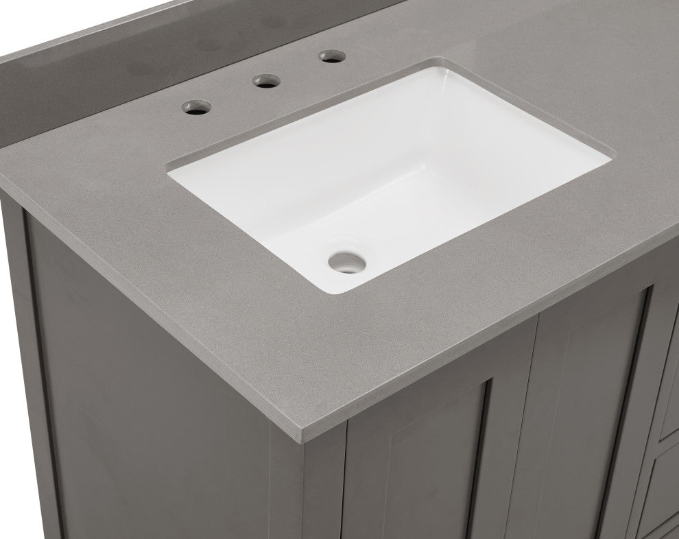 Madrid Bathroom Vanity Countertop, Concrete Gray With White Sink, 61"