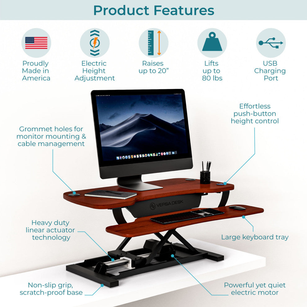VersaDeskÂ® PowerProÂ® Electric Height Adjustable Standing Desk Converter, Cherry, 48''