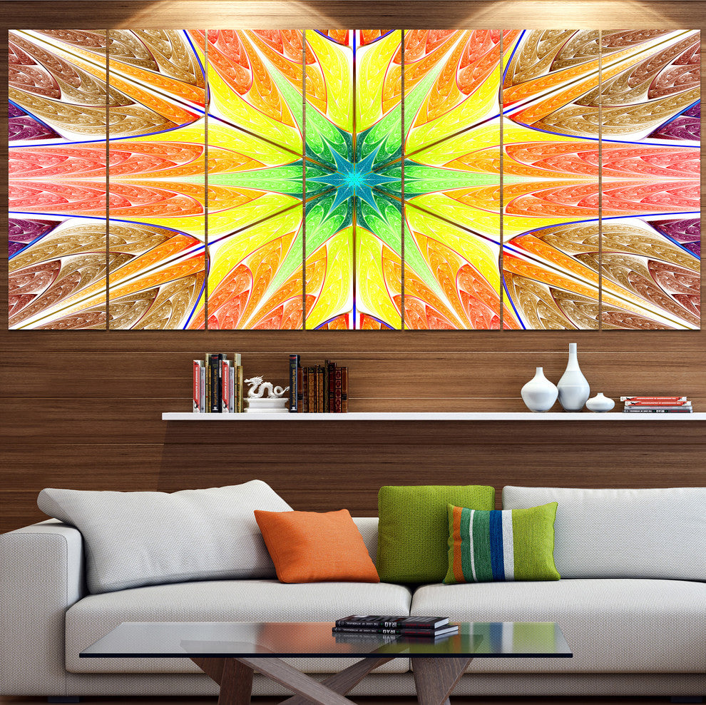 Yellow Glowing Fractal Texture, Abstract Canvas Art Print, 83"x32", 7 Panels