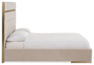 Cartier Beige Velvet + Brushed Brass 4-Piece Bedroom Set, California King