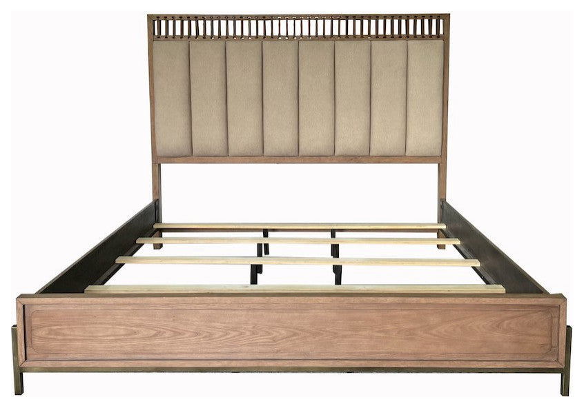 Aurora Queen Uph & Leather Panel Bed