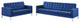 Tufted Loveseat and Sofa Set, Faux Leather, Silver Blue Navy, Modern, Lounge