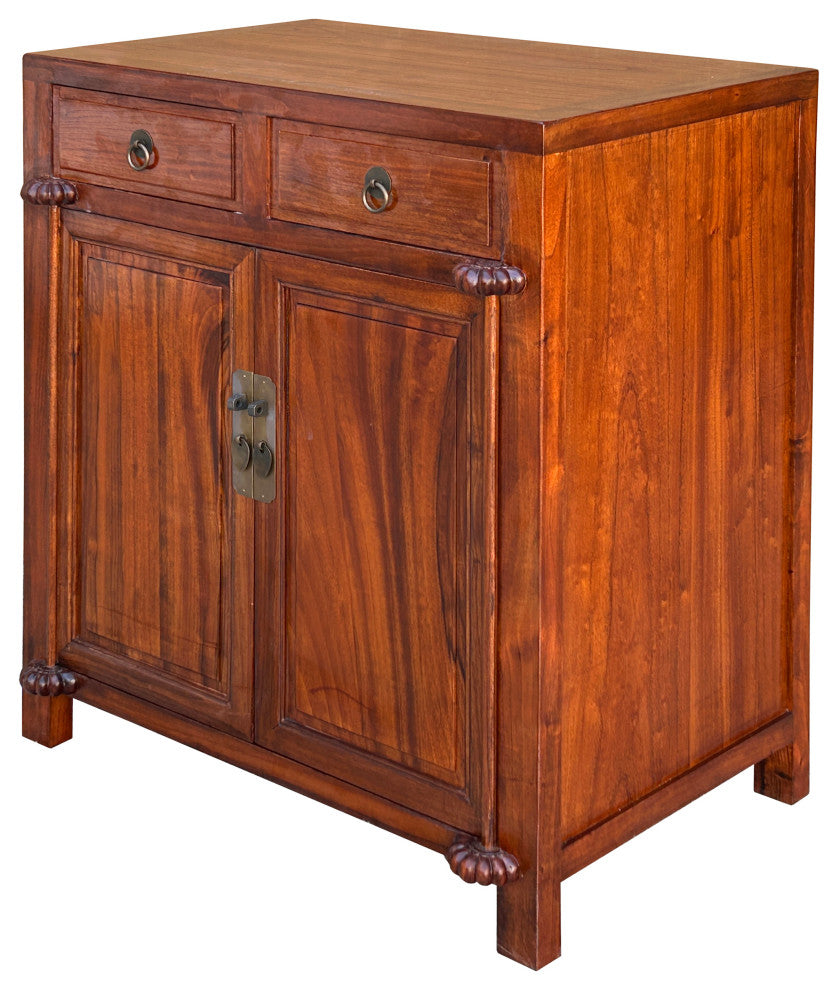 Oriental Chinese 2 Drawers Wood Pattern Brown Credenza Console Cabinet