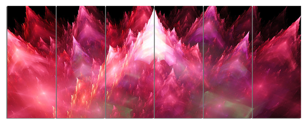Red Fractal Crystals Design, Abstract Canvas Art Print, 70"x28", 6 Panels