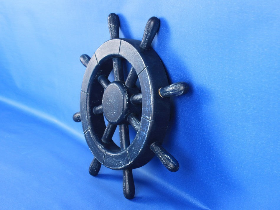 Rustic All Dark Blue Ship Wheel 12'', Decorative Ship Wheel, Nautical Theme