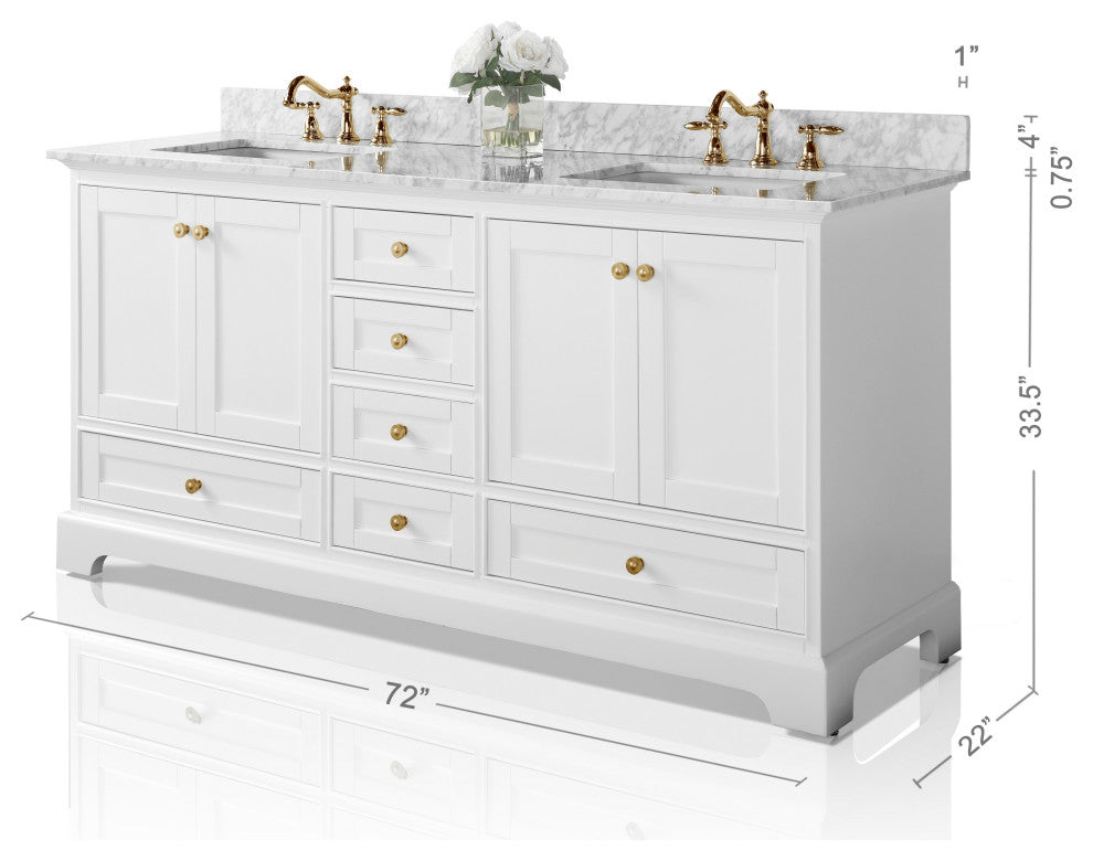 Audrey Vanity Set, White, 72", Gold Hardware, No Mirror