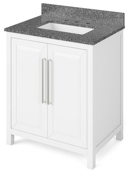 Cade Transitional 30" White Bathroom Vanity, Boulder Cultured Marble Vanity Top